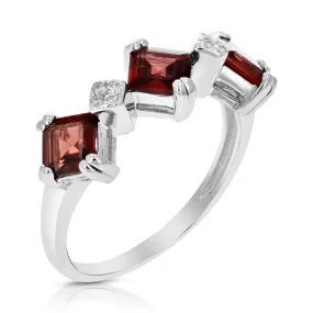 0.70 cttw 3 Stone Garnet Ring .925 Sterling Silver with Rhodium Plating Princess