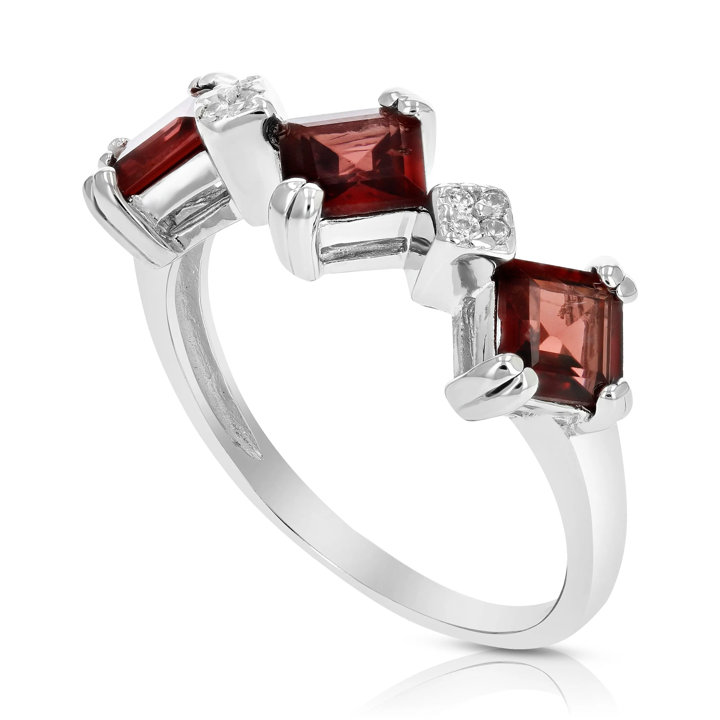 0.70 cttw 3 Stone Garnet Ring .925 Sterling Silver with Rhodium Plating Princess