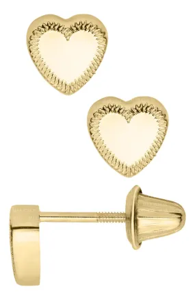 14K Y Gold Heart  Baby Studs With Outline Design