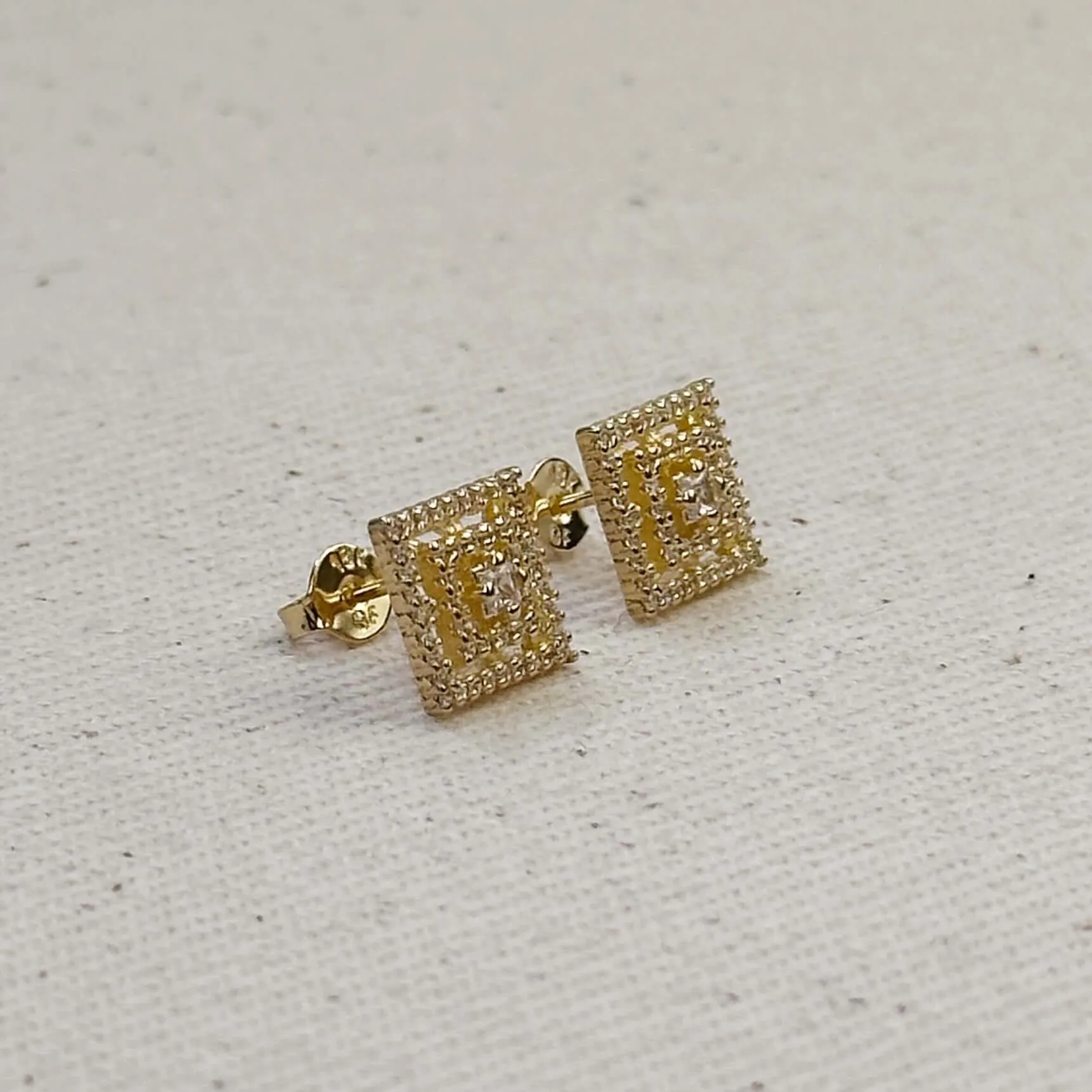 18k Gold Filled Micro CZ Princess Cut Stud Earrings