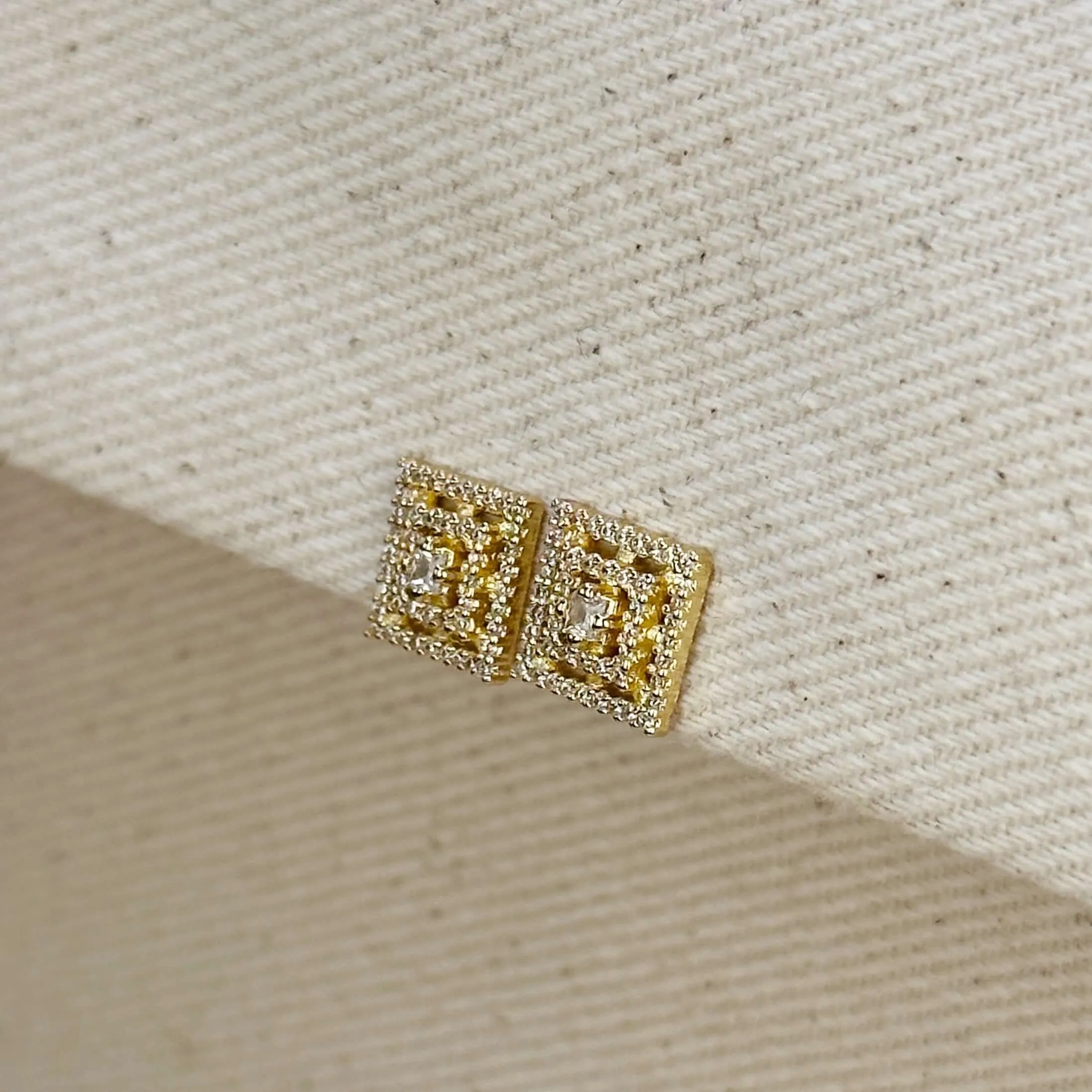 18k Gold Filled Micro CZ Princess Cut Stud Earrings