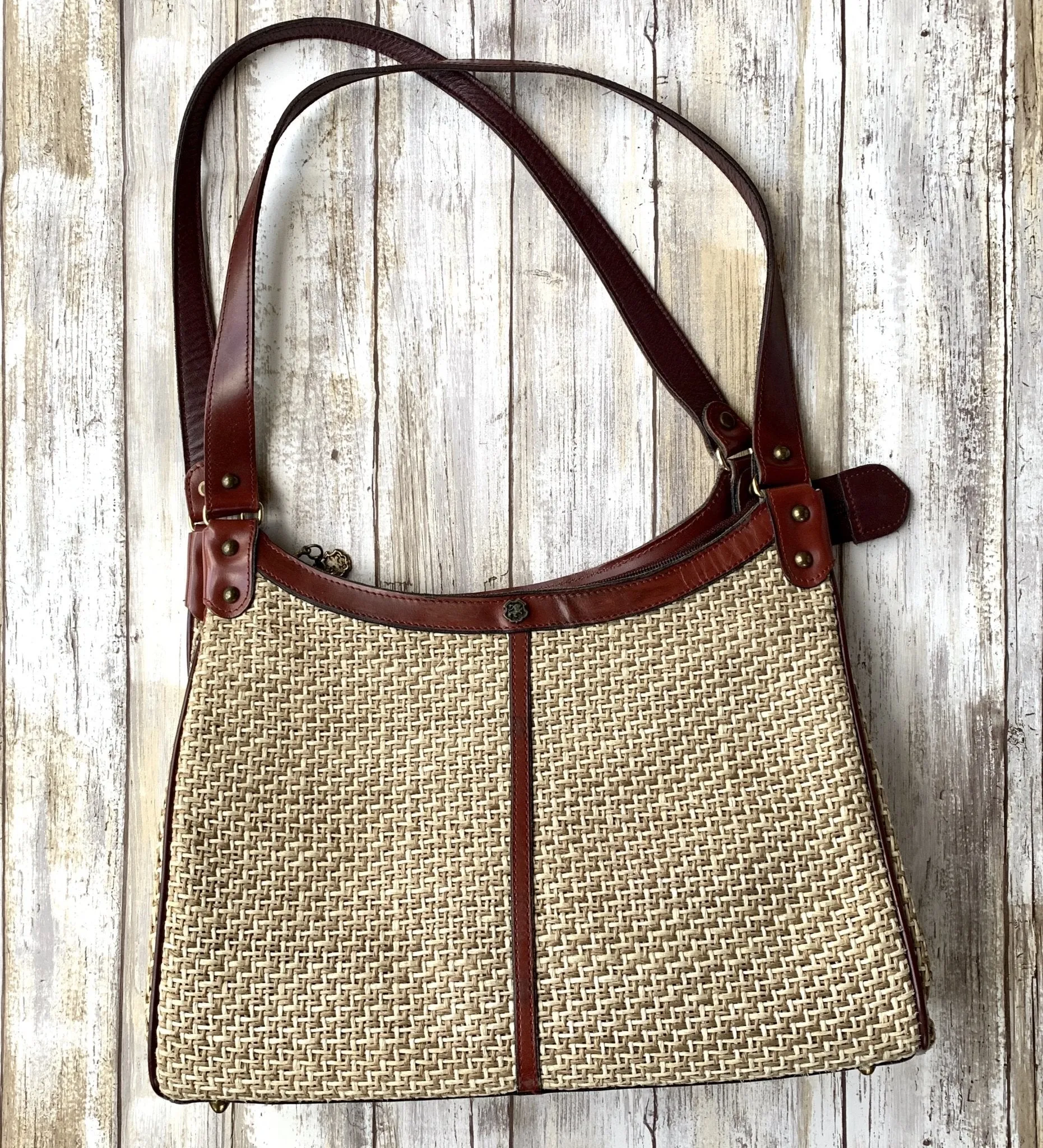 1970s Straw and Leather Purse by John Romain. Perfect Spring / Summer Bag.