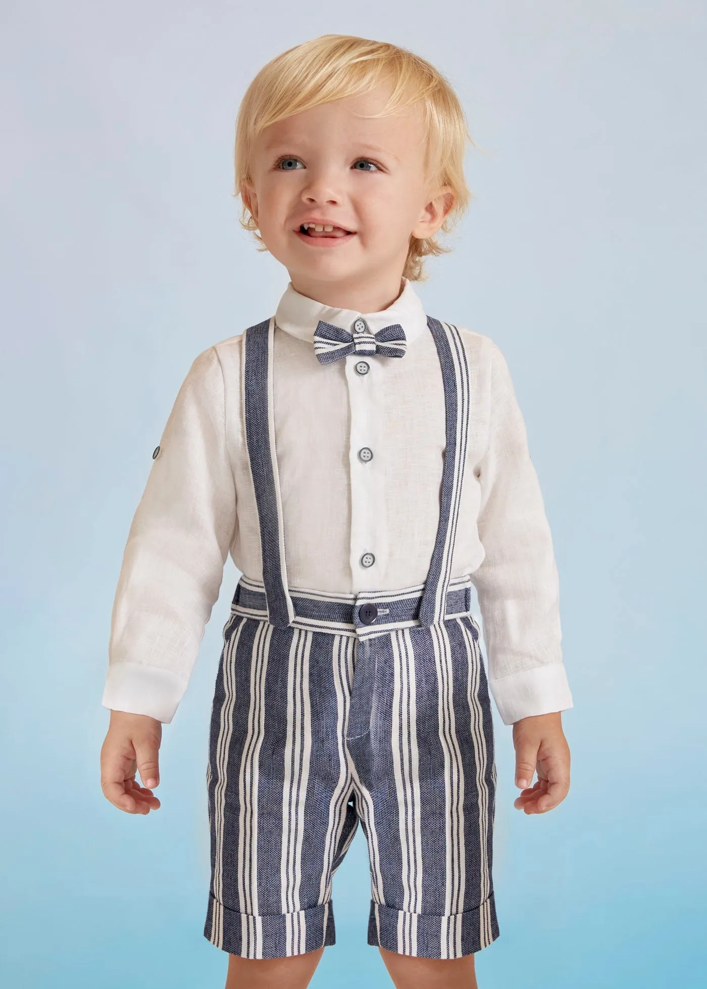 Abel & Lula Baby Shirt and Bermuda Shorts w/ Suspenders Set_Navy 5228