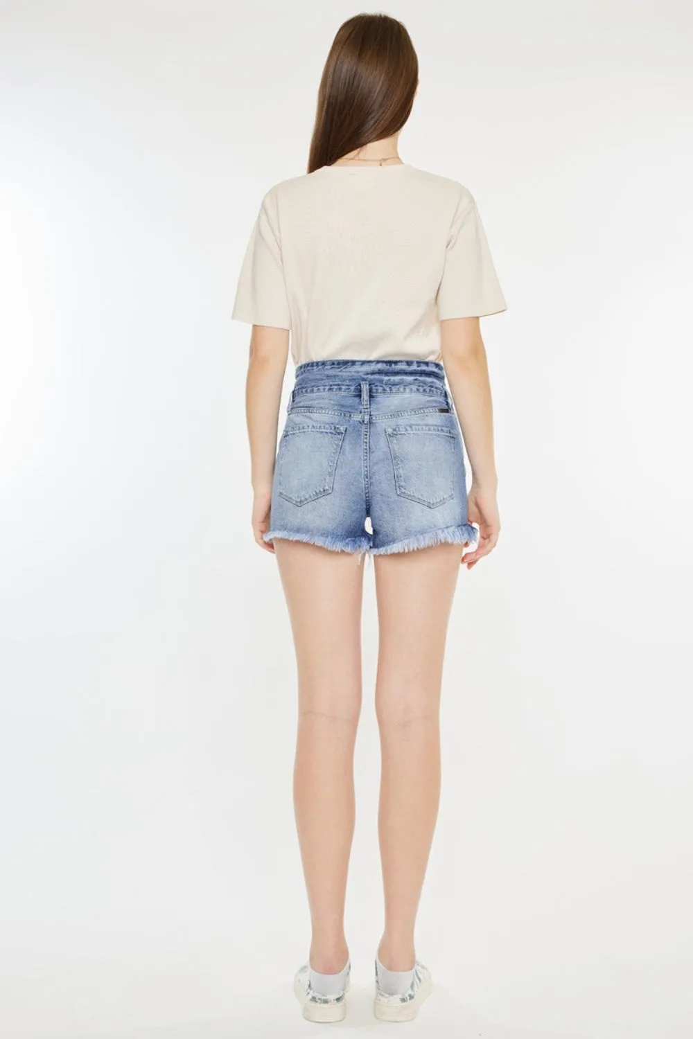 Acid Wash High Rise Frayed Hem Denim Shorts