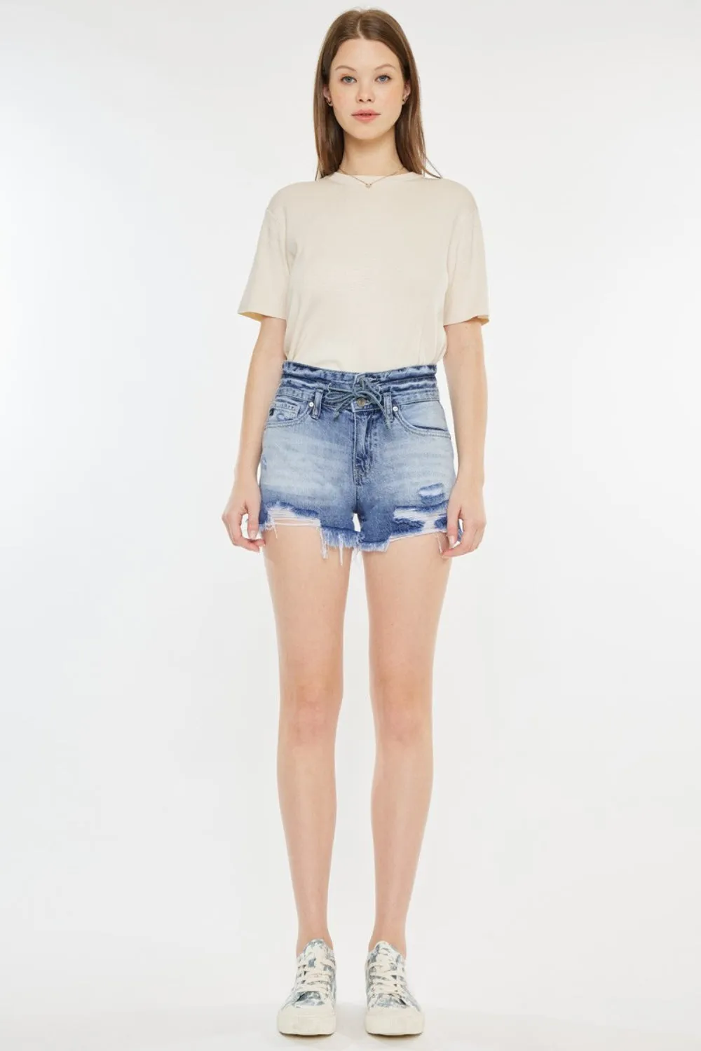 Acid Wash High Rise Frayed Hem Denim Shorts