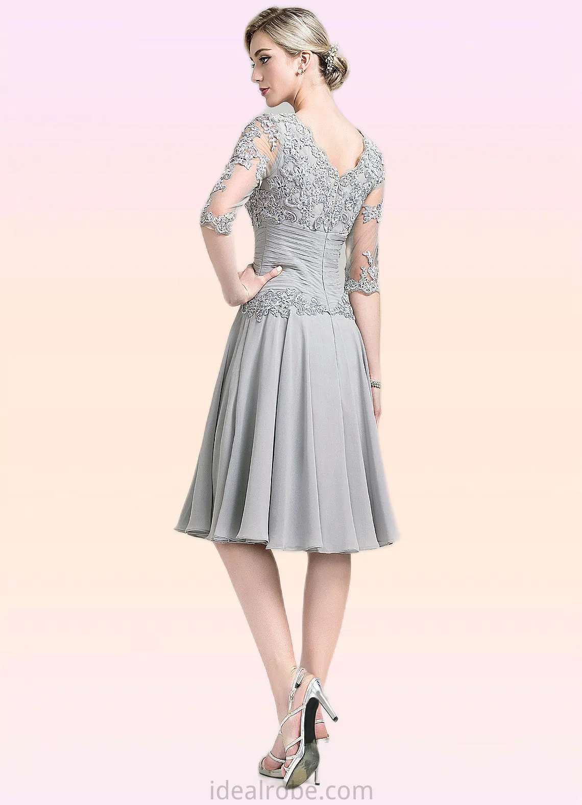 Ali A-Line Scoop Neck Knee-Length Chiffon Mother of the Bride Dress With Ruffle Appliques Lace STK126P0014715