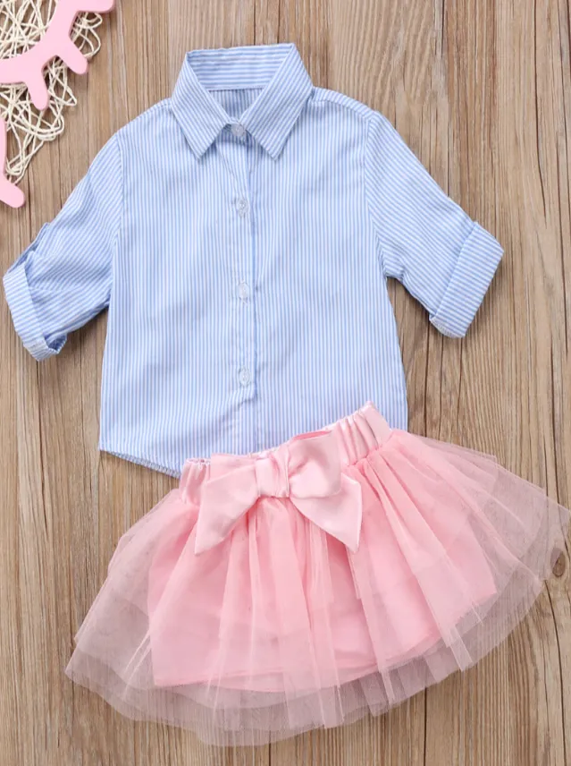 Always Adorable Button-Down Shirt And Tutu Skirt Set