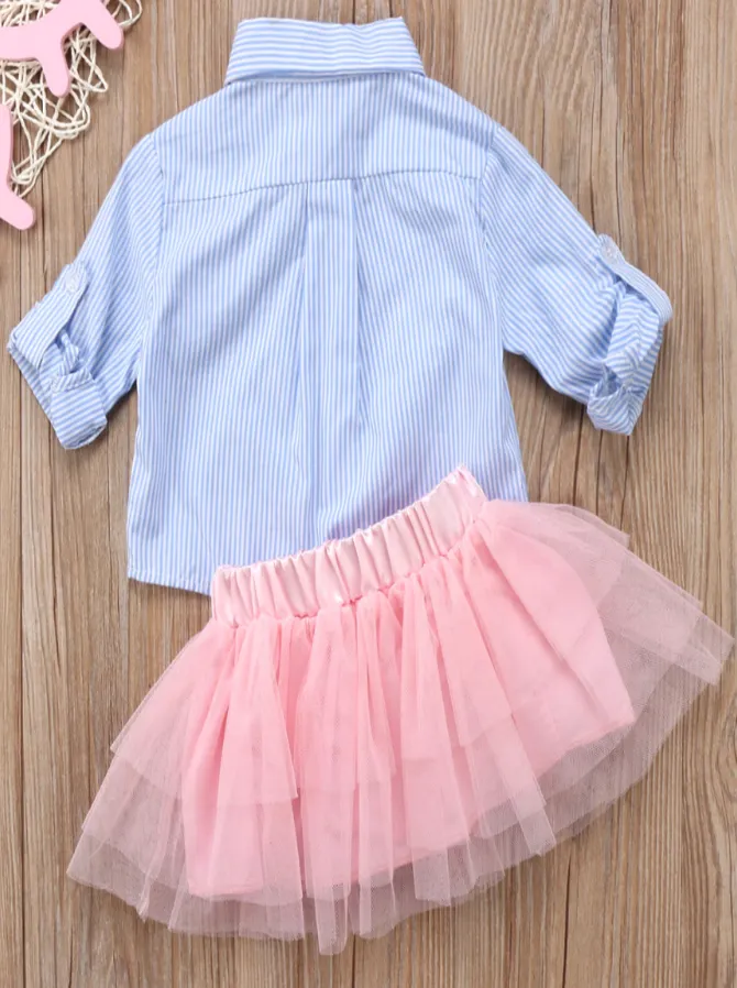 Always Adorable Button-Down Shirt And Tutu Skirt Set