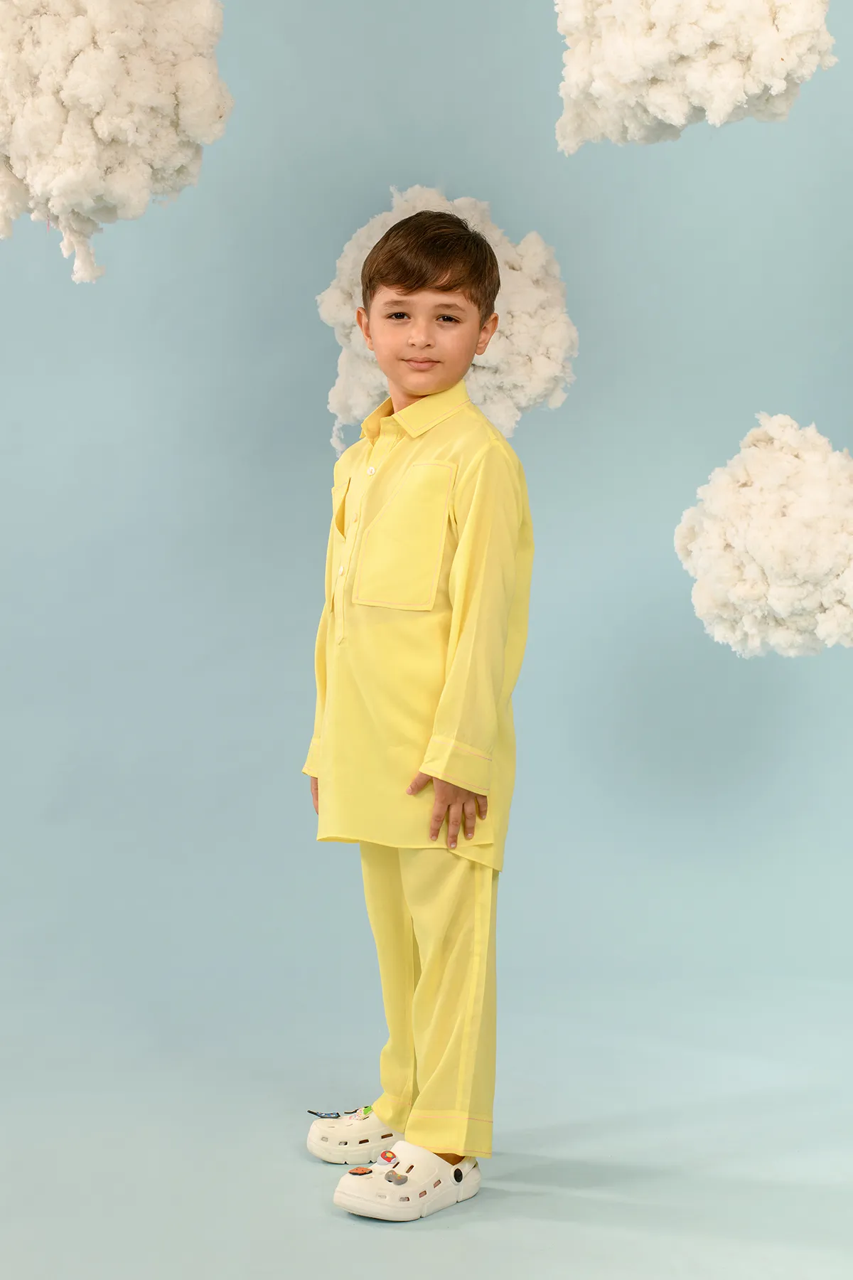 Amber- Yellow Tencel Kurta & Pant Set For Boys