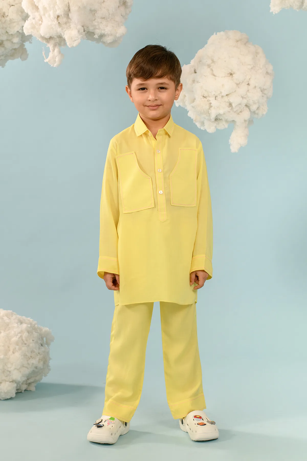 Amber- Yellow Tencel Kurta & Pant Set For Boys