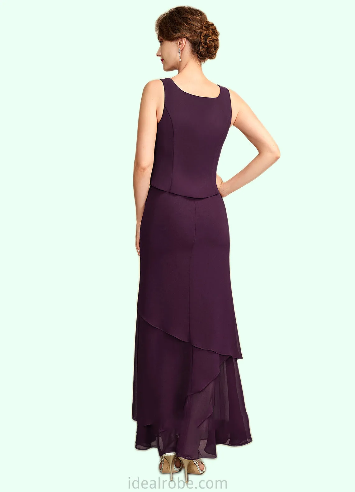 Angelina Sheath/Column Scoop Neck Ankle-Length Chiffon Mother of the Bride Dress With Beading Sequins STK126P0015024