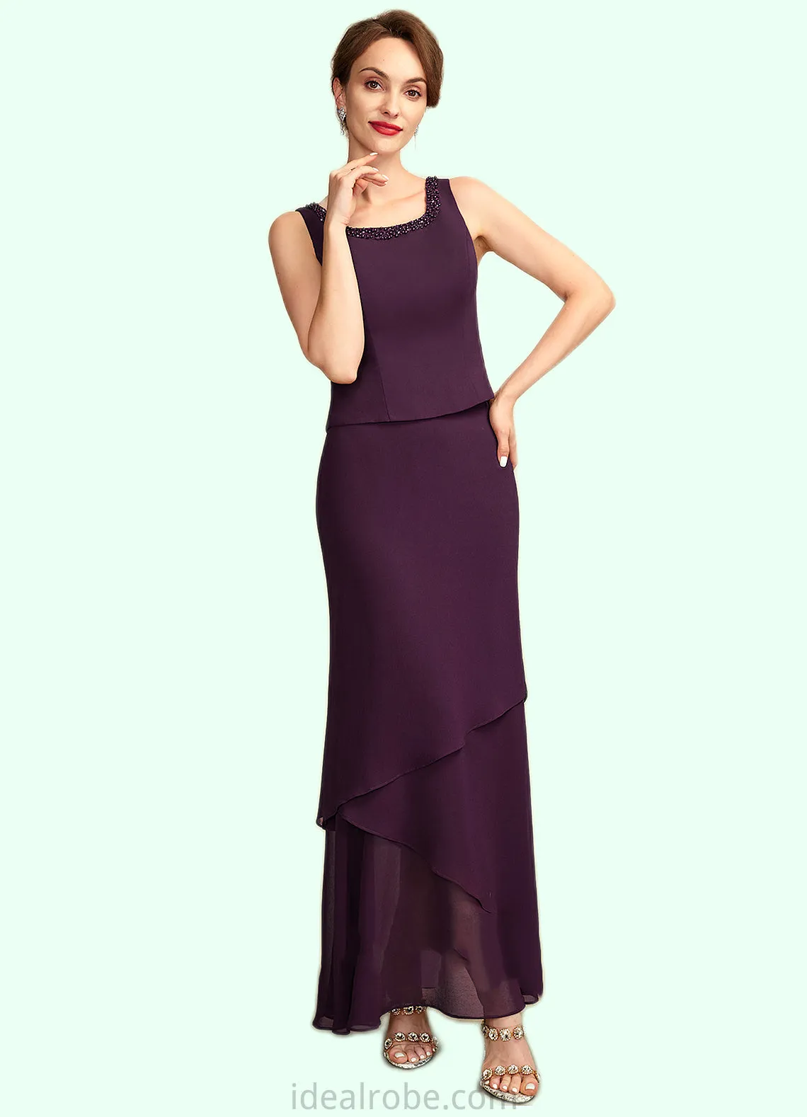 Angelina Sheath/Column Scoop Neck Ankle-Length Chiffon Mother of the Bride Dress With Beading Sequins STK126P0015024