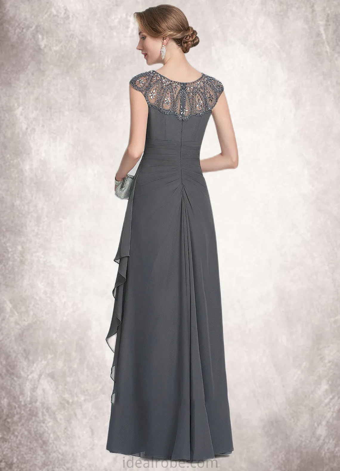 Annika A-Line Scoop Neck Floor-Length Chiffon Mother of the Bride Dress With Beading Sequins Cascading Ruffles STK126P0014721