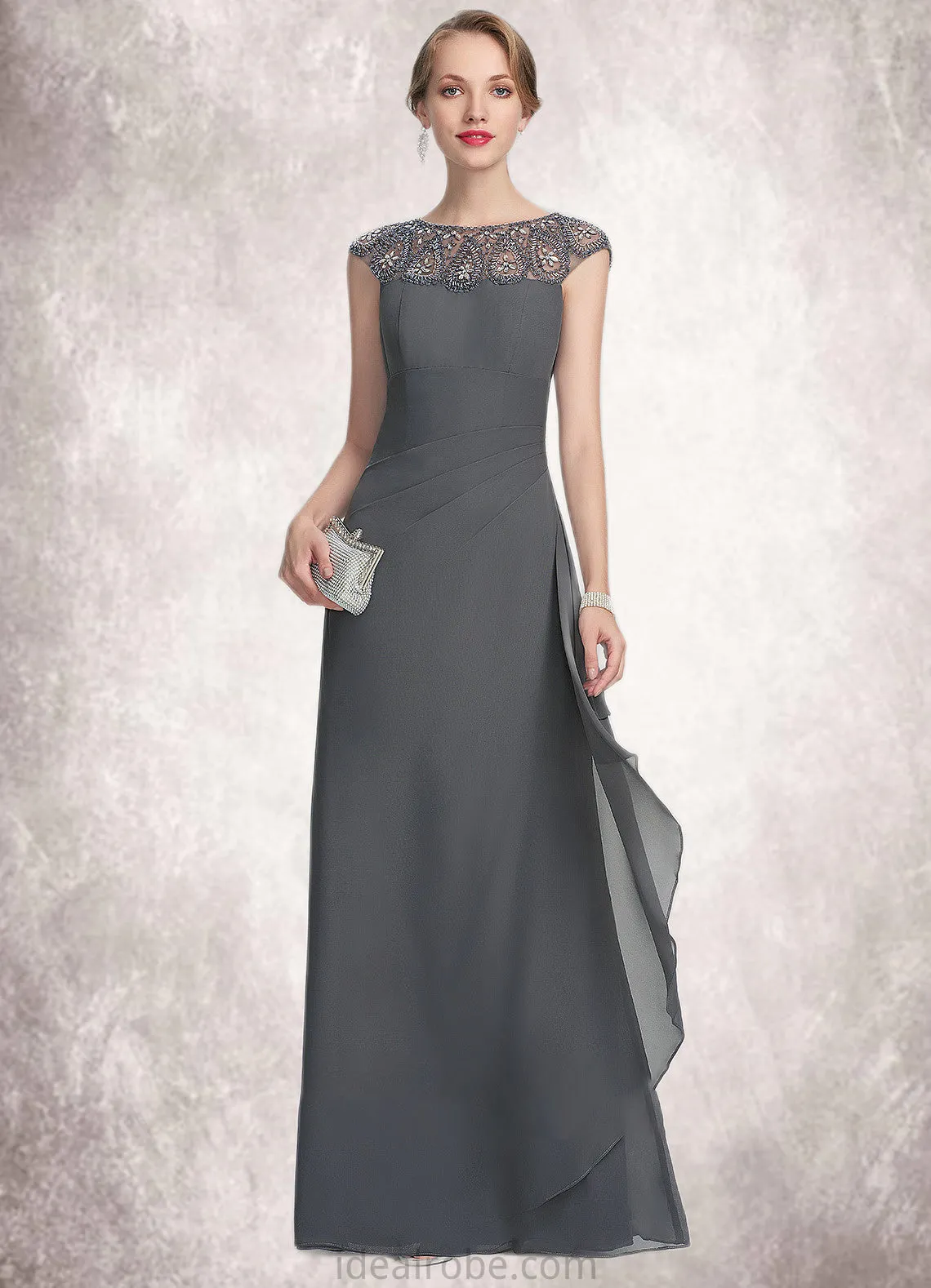 Annika A-Line Scoop Neck Floor-Length Chiffon Mother of the Bride Dress With Beading Sequins Cascading Ruffles STK126P0014721