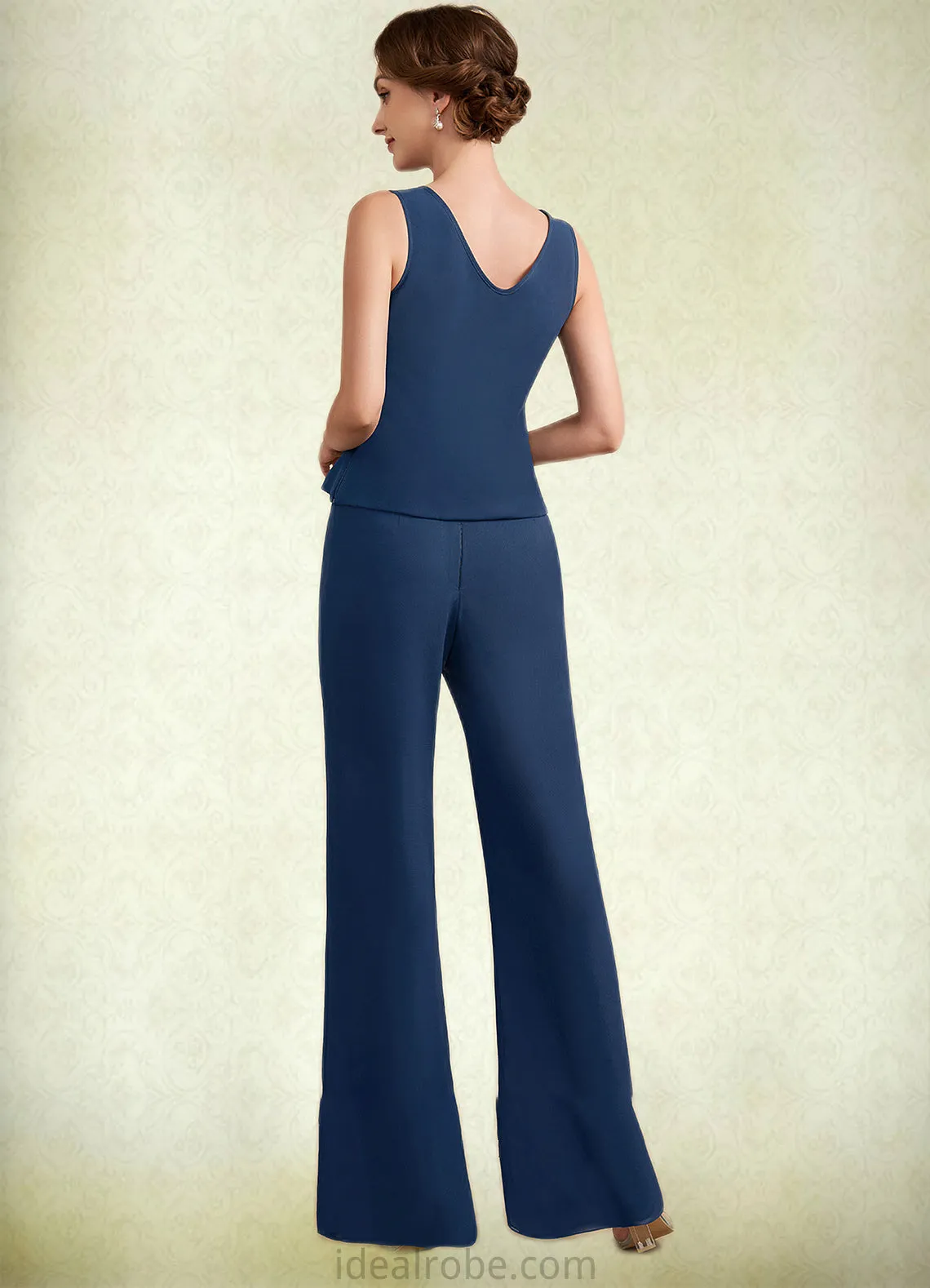 Ashlynn Jumpsuit/Pantsuit Scoop Neck Floor-Length Chiffon Mother of the Bride Dress With Lace STK126P0014687