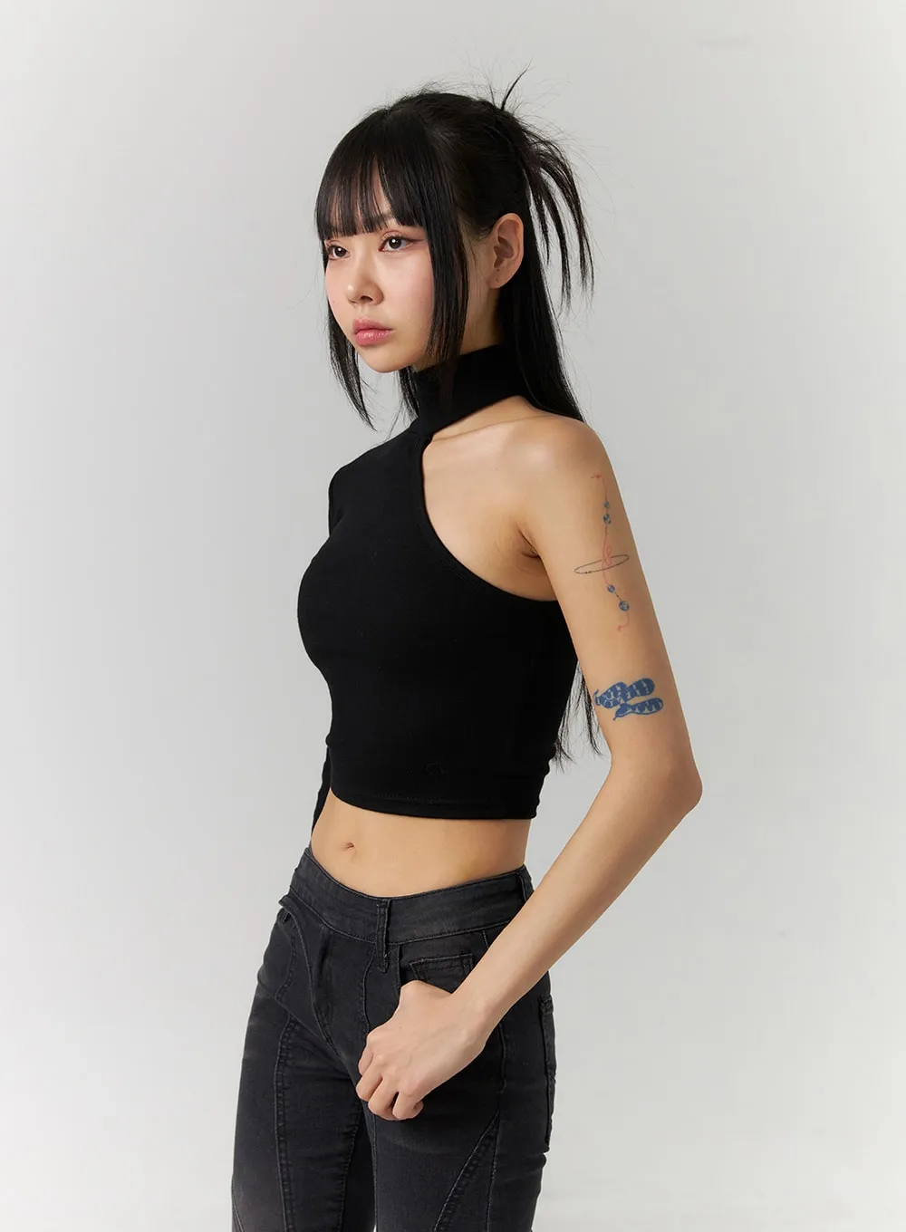 Asymmetric One Shoulder Crop Tee CD308