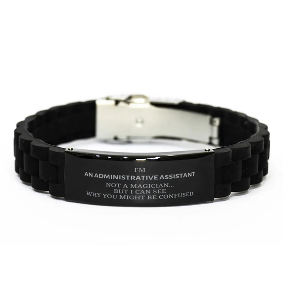 Badass Administrative Assistant Gifts, I'm Administrative Assistant not a magician, Sarcastic Black Glidelock Clasp Bracelet for Administrative Assistant Birthday Christmas for  Men, Women, Friends, Coworkers