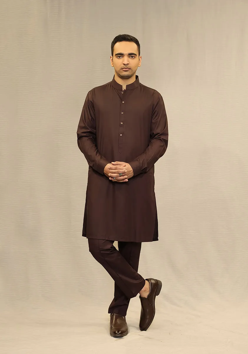 Basic Poly Viscose Deep Mahogany Slim Fit Plain Suit