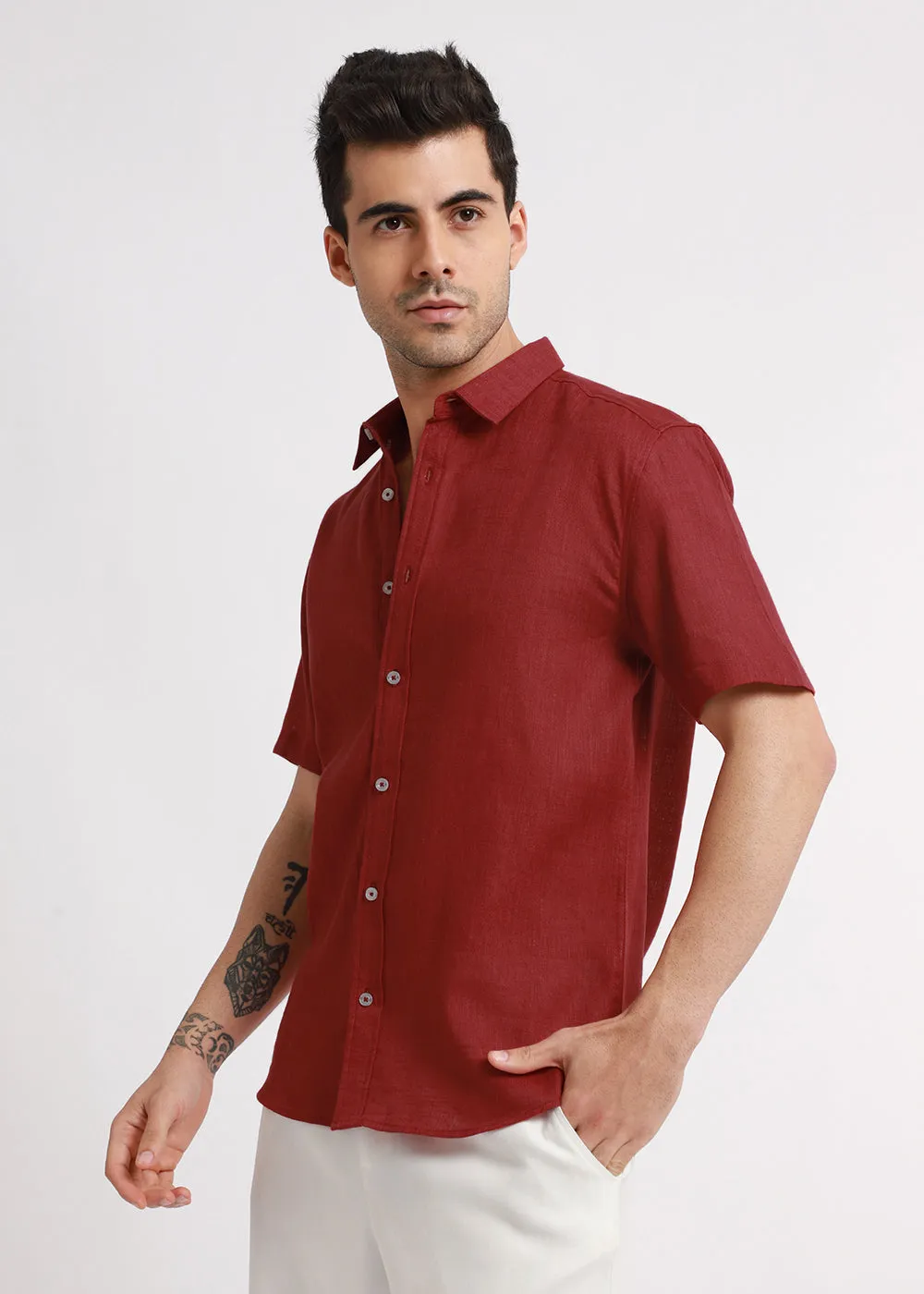 Batiste Red Linen Shirt