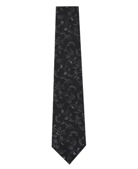 Black and Grey Floral Design Silk Tie