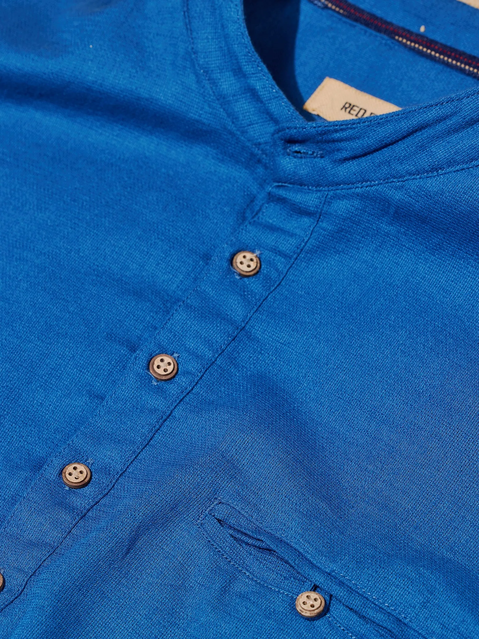 Blue Textured Short Sleeve Kurta