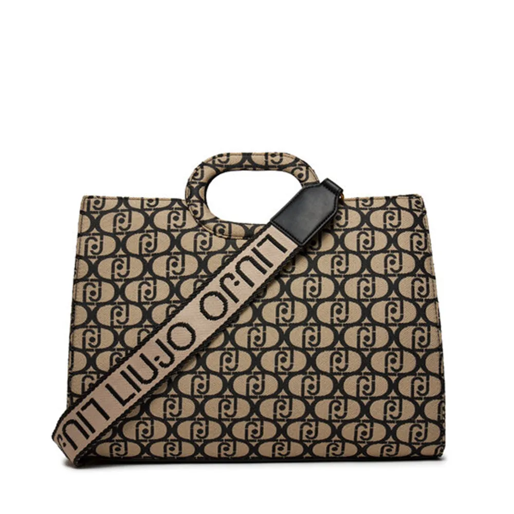 Borsa Donna Shopping a Mano LIU JO in Tessuto Jacquard Monogram Nero