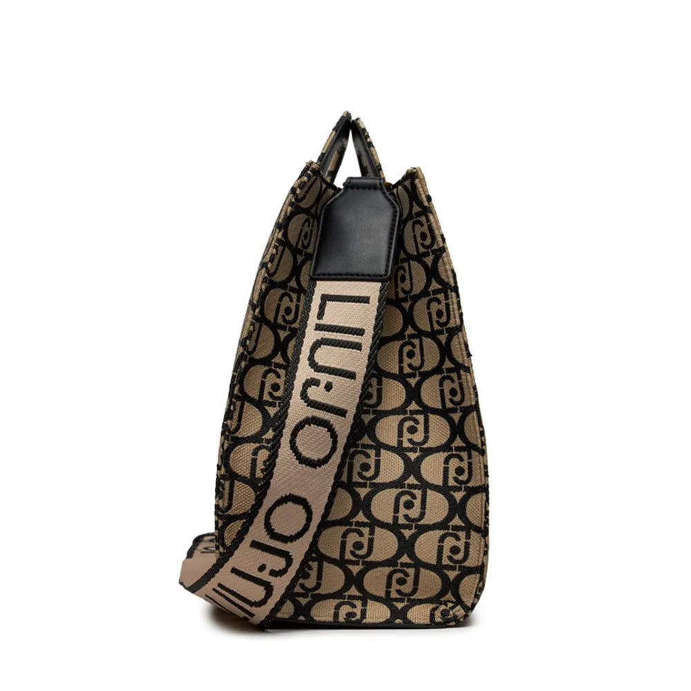 Borsa Donna Shopping a Mano LIU JO in Tessuto Jacquard Monogram Nero