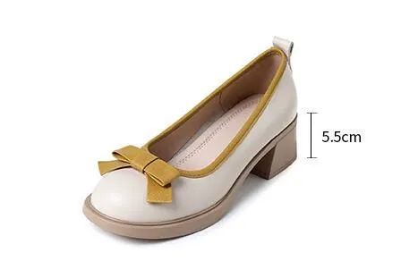 Bow Genuine Leather Fashion Pumps - Women's Casual Shoes DX218