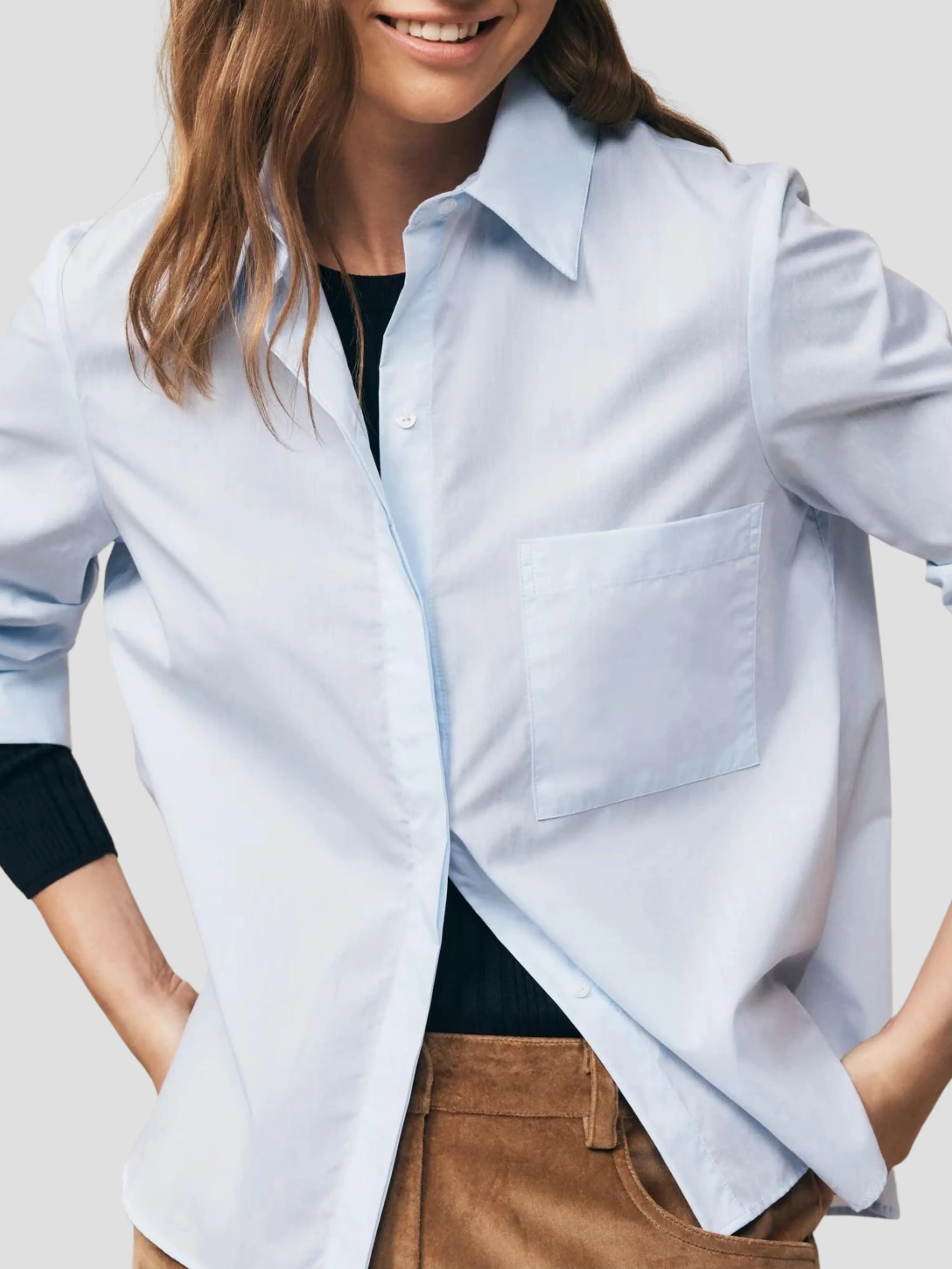 Boyfriend Crop Shirt in Baby Blue