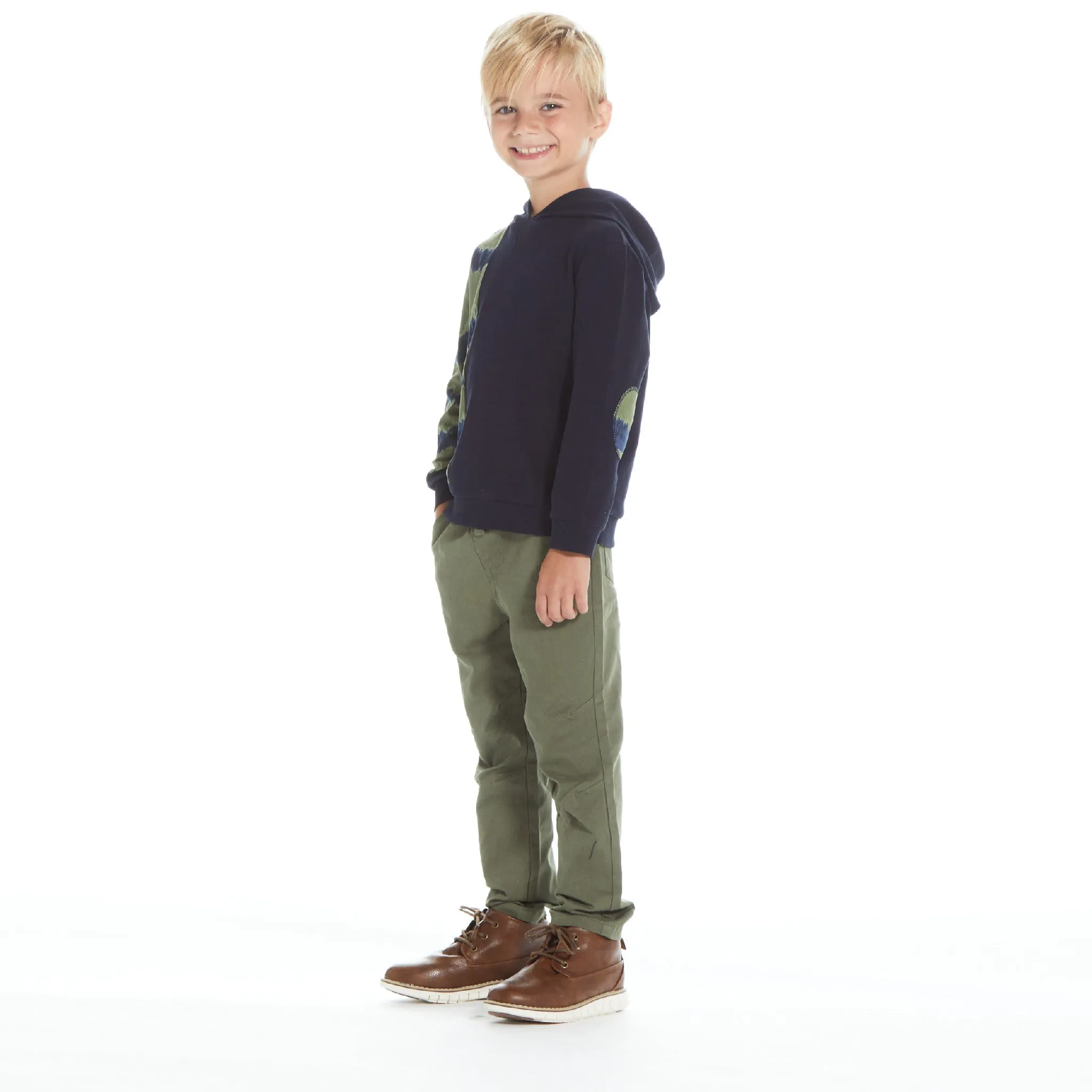 Boys Navy & Green Tie Dye Contrast Sweatshirt Set