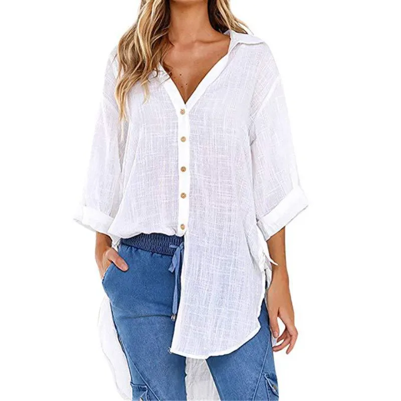 Camicia Donna Monocolore Colletto Bottoni Manica Lunga Casual Comoda