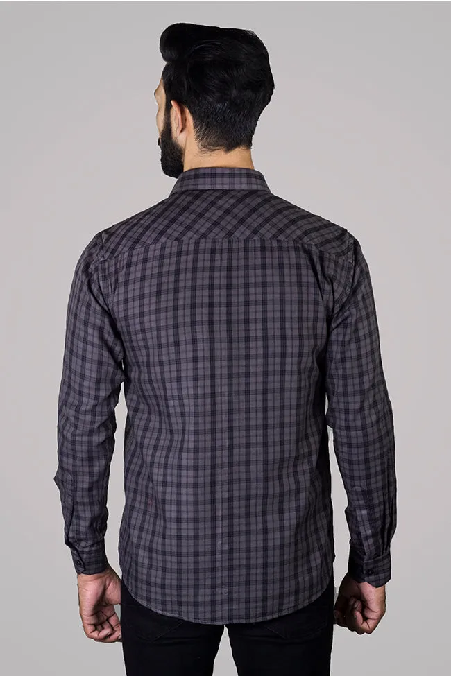 Check Shirt - Men Checked Button Down Collar Cotton Shirt