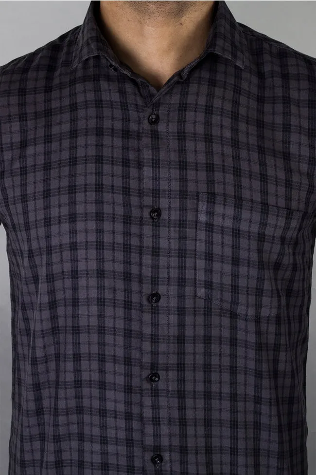 Check Shirt - Men Checked Button Down Collar Cotton Shirt