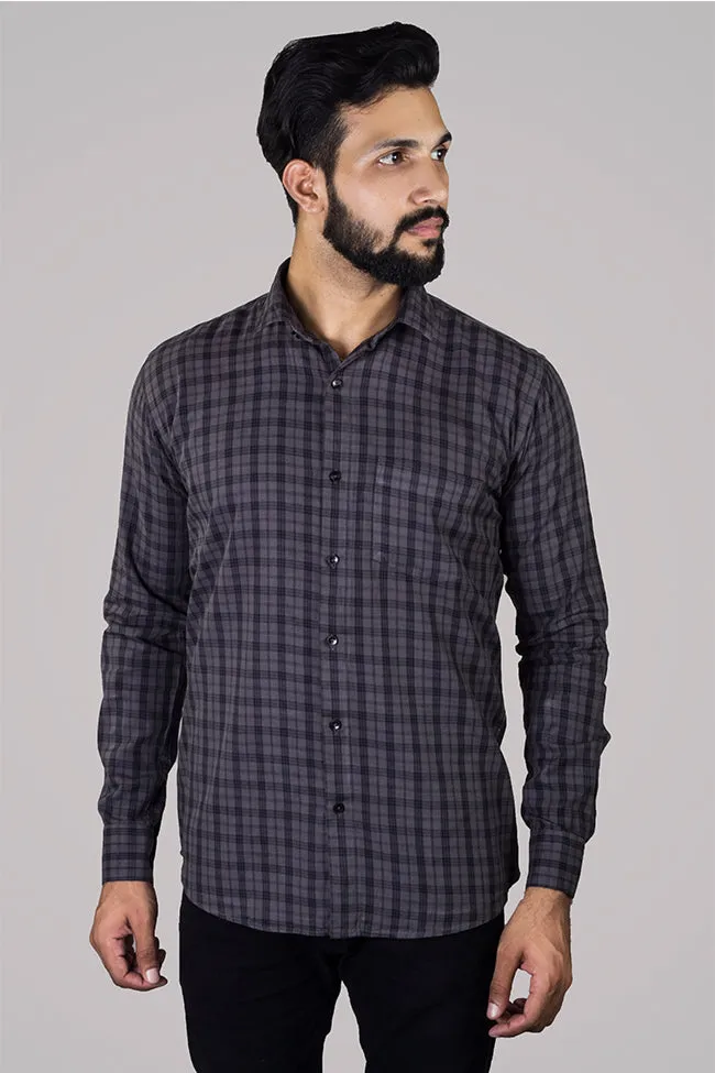 Check Shirt - Men Checked Button Down Collar Cotton Shirt