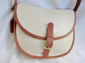 COACH 9032 PIXIE SATCHEL Leather Hobo Flap Bag Purse Cross Body WHITE BROWN M