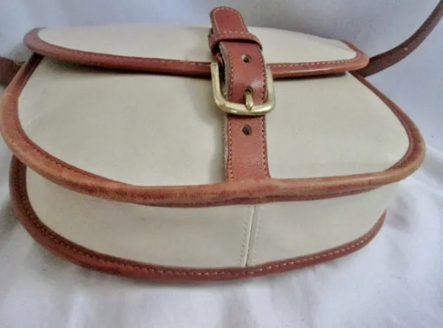 COACH 9032 PIXIE SATCHEL Leather Hobo Flap Bag Purse Cross Body WHITE BROWN M