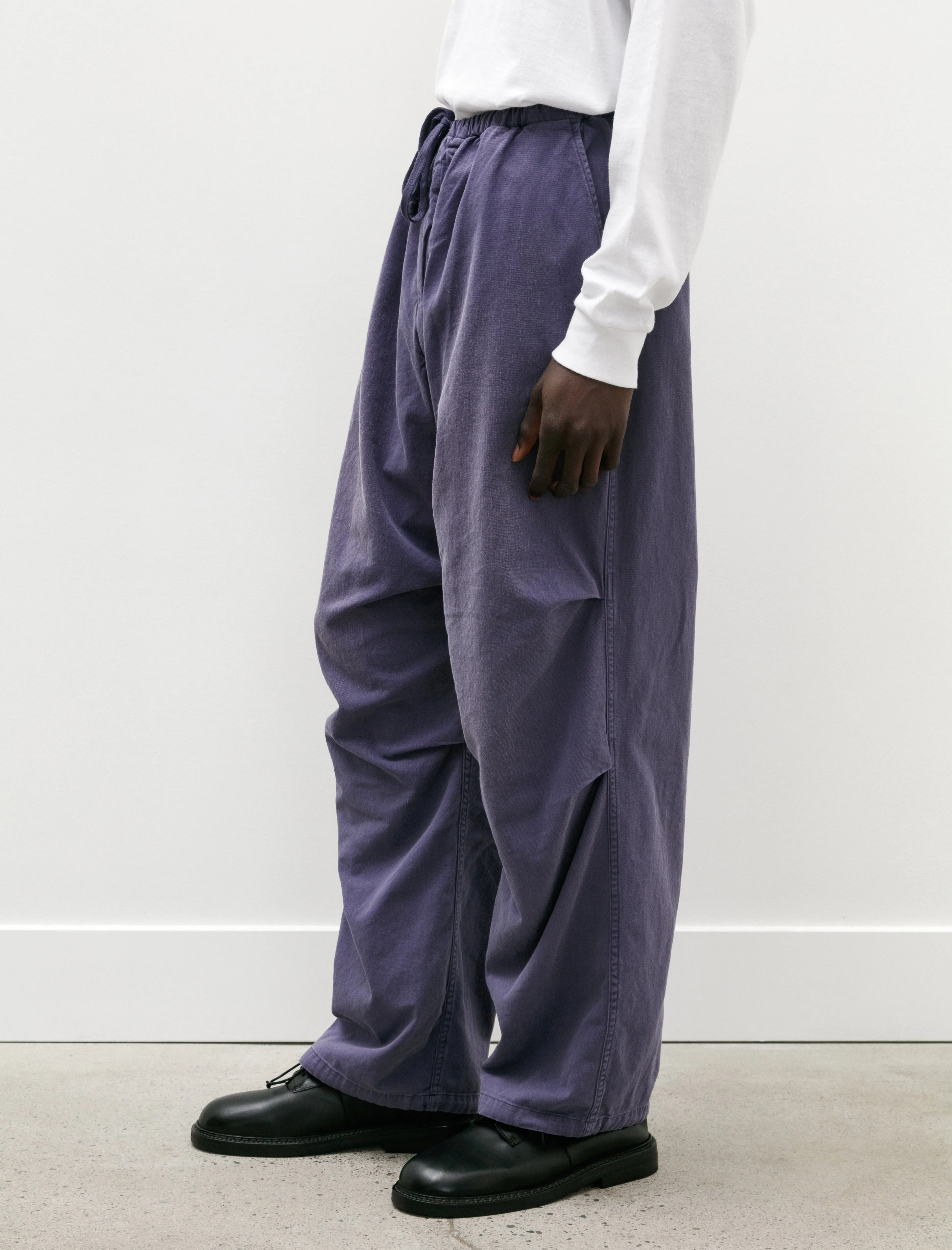 Cotton Drill Knee Tuck Pants Fade Blue