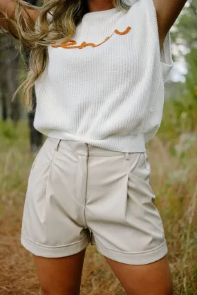 Cream High Waisted Leather Shorts