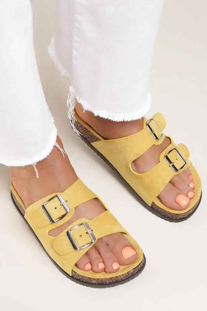 Double Buckle Suedette Footbed Sandal