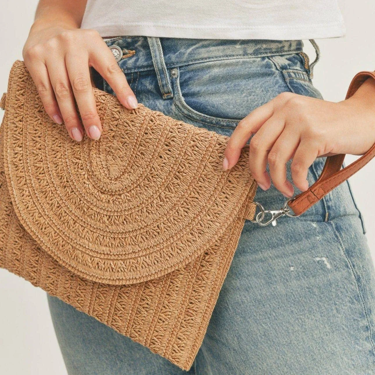 Eden Straw Crossbody/Clutch - Taupe