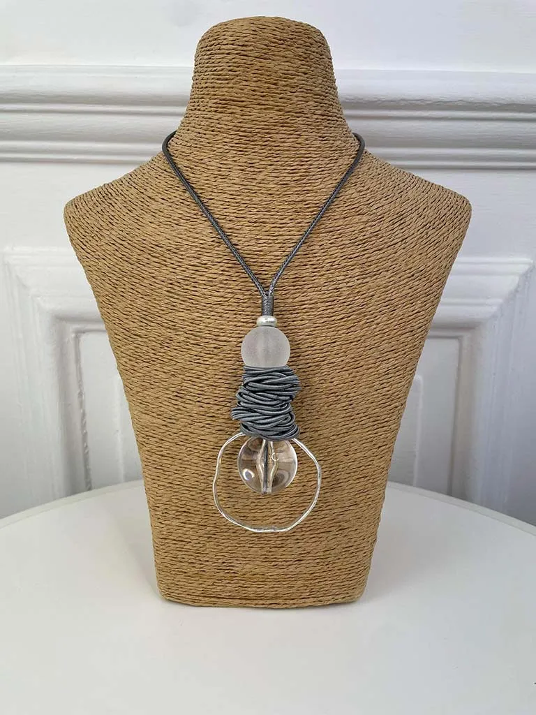 Envy Drop Pendant & Bead Necklace - Grey