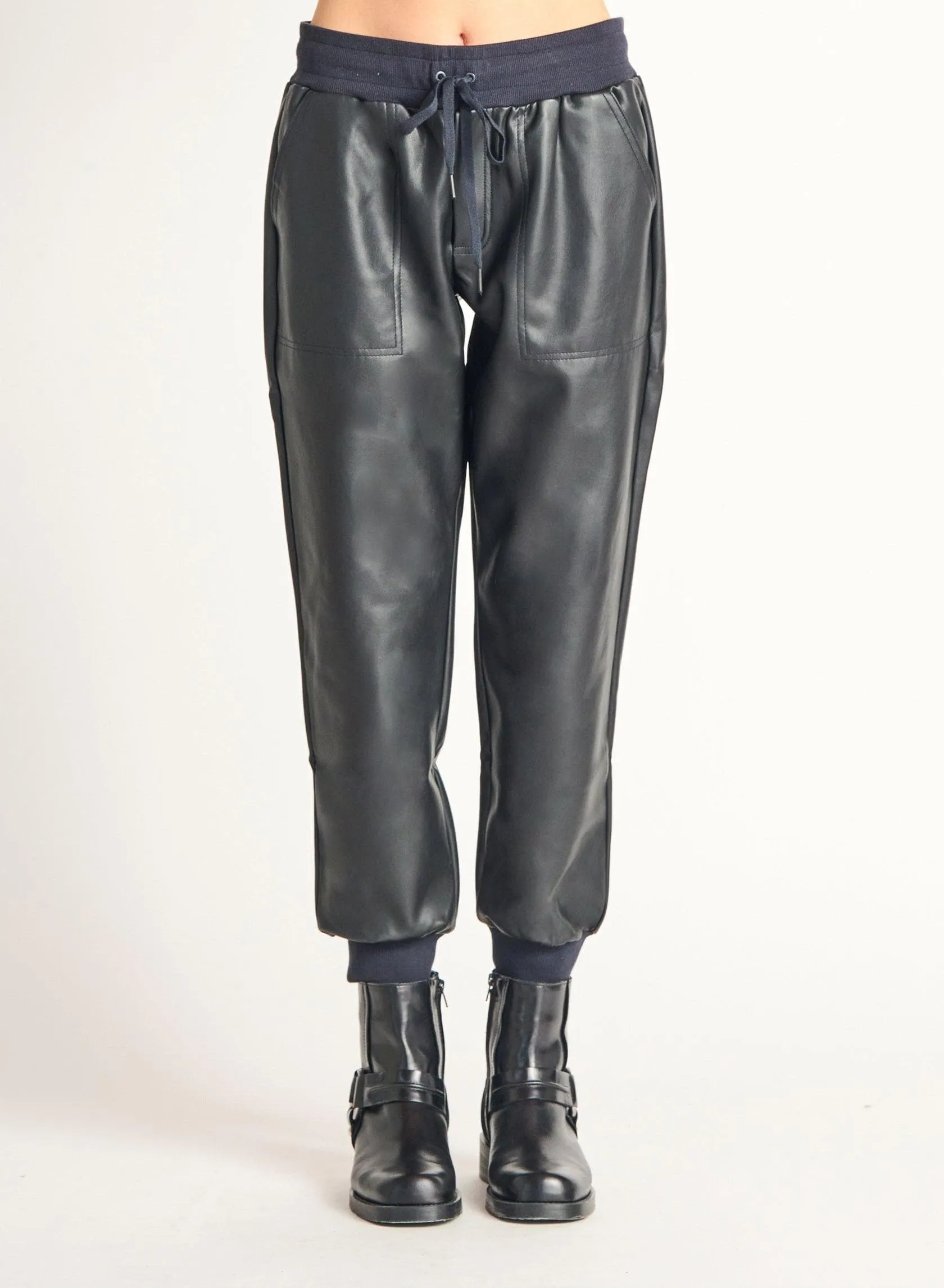 Faux Leather Pocket Joggers