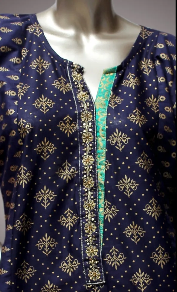 FCC-008 Blue Lawn Embroiderd Stitched Shirt