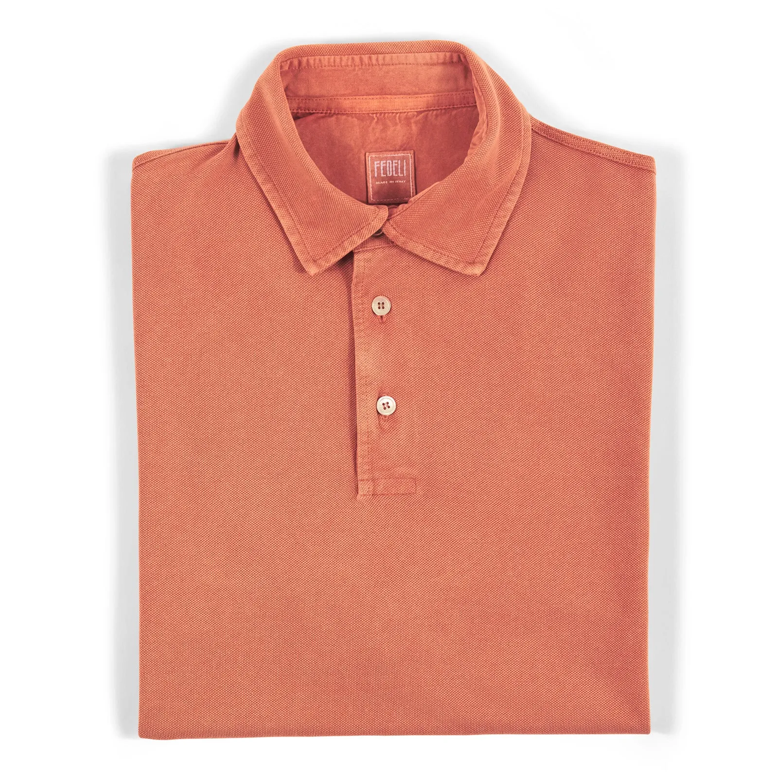 Fedeli Classic Short Sleeve Knitted Piqué Polo Shirt in Terracotta