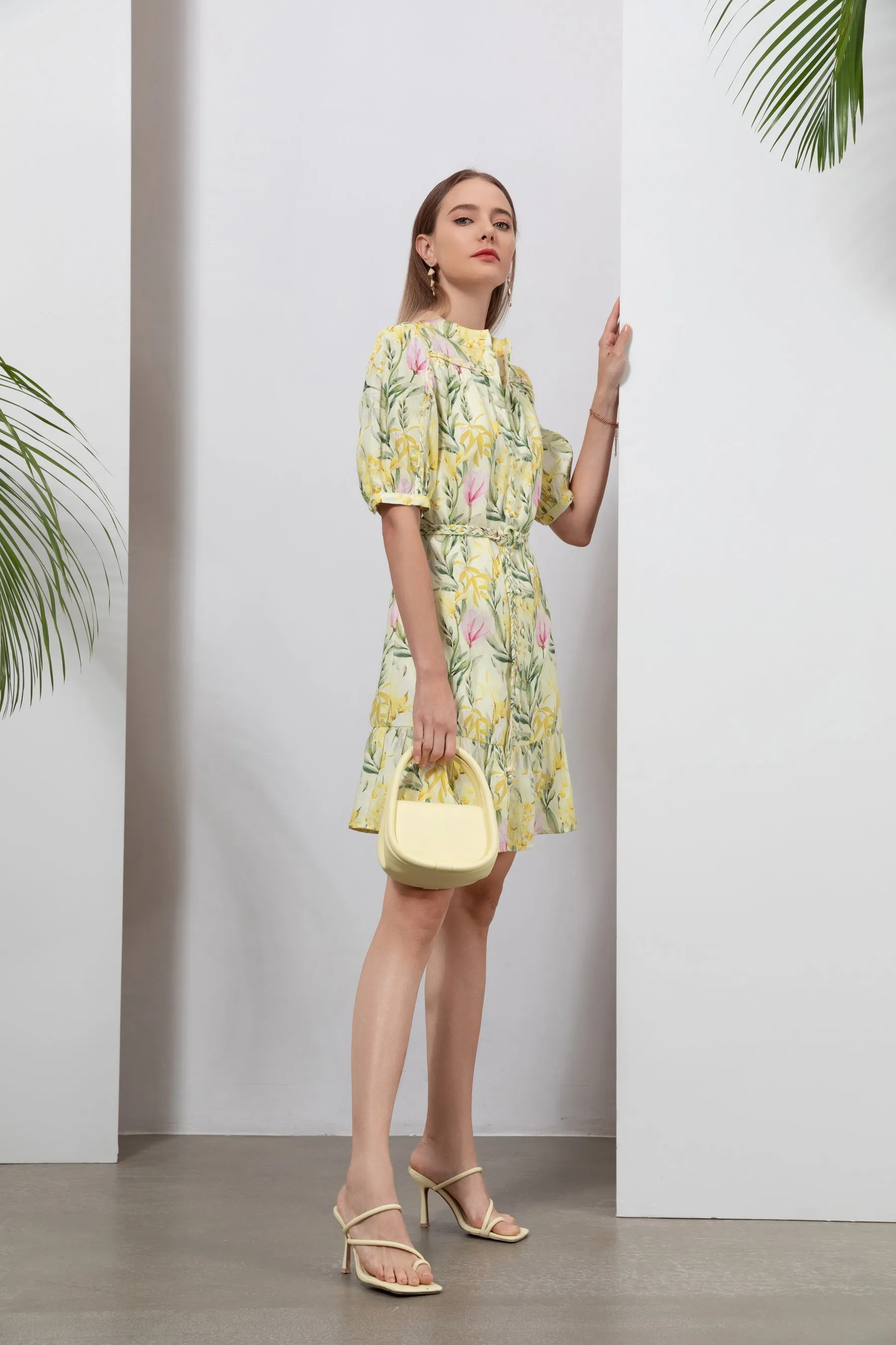 Frances Linen Short Dress - Yellow - GDS