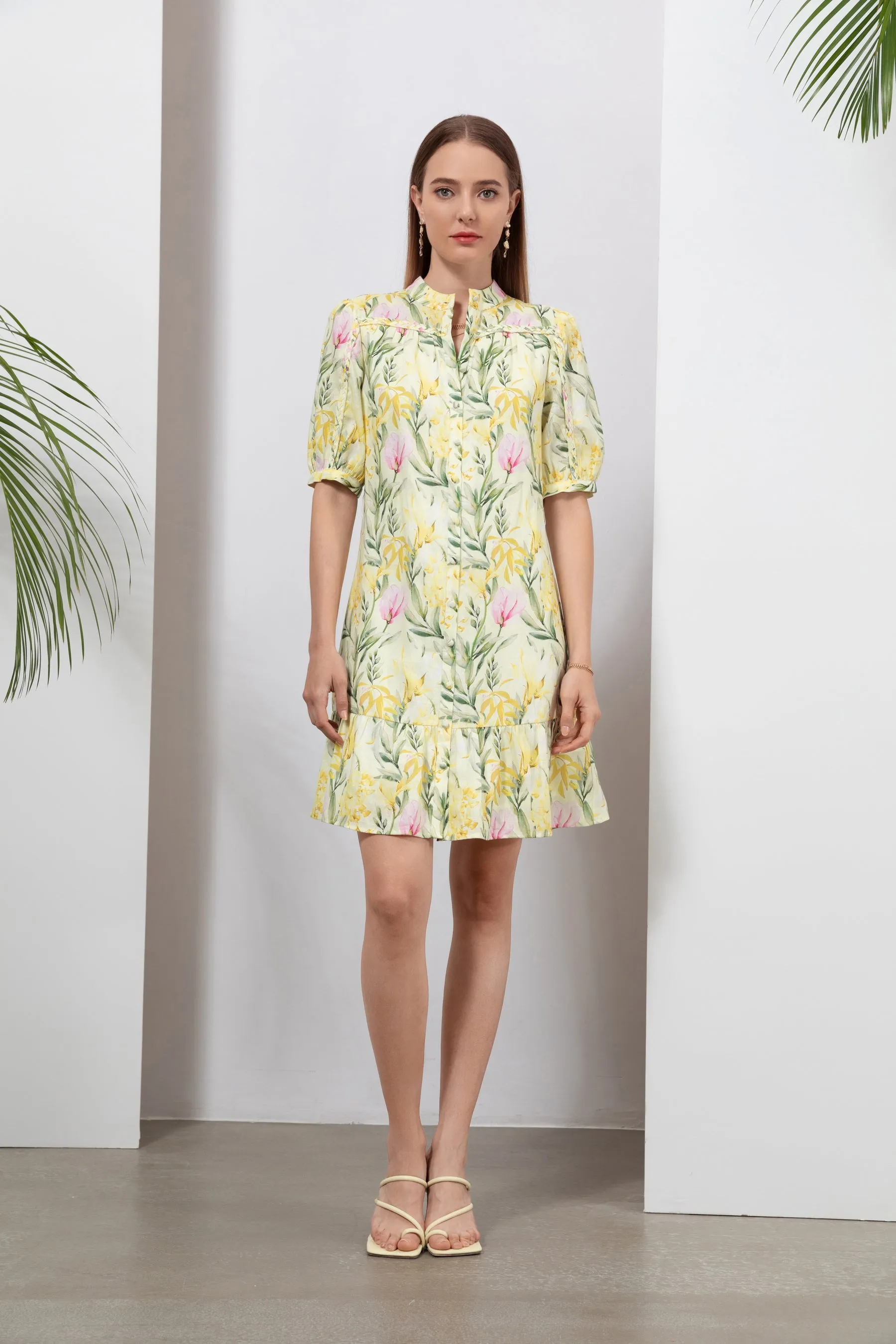 Frances Linen Short Dress - Yellow - GDS