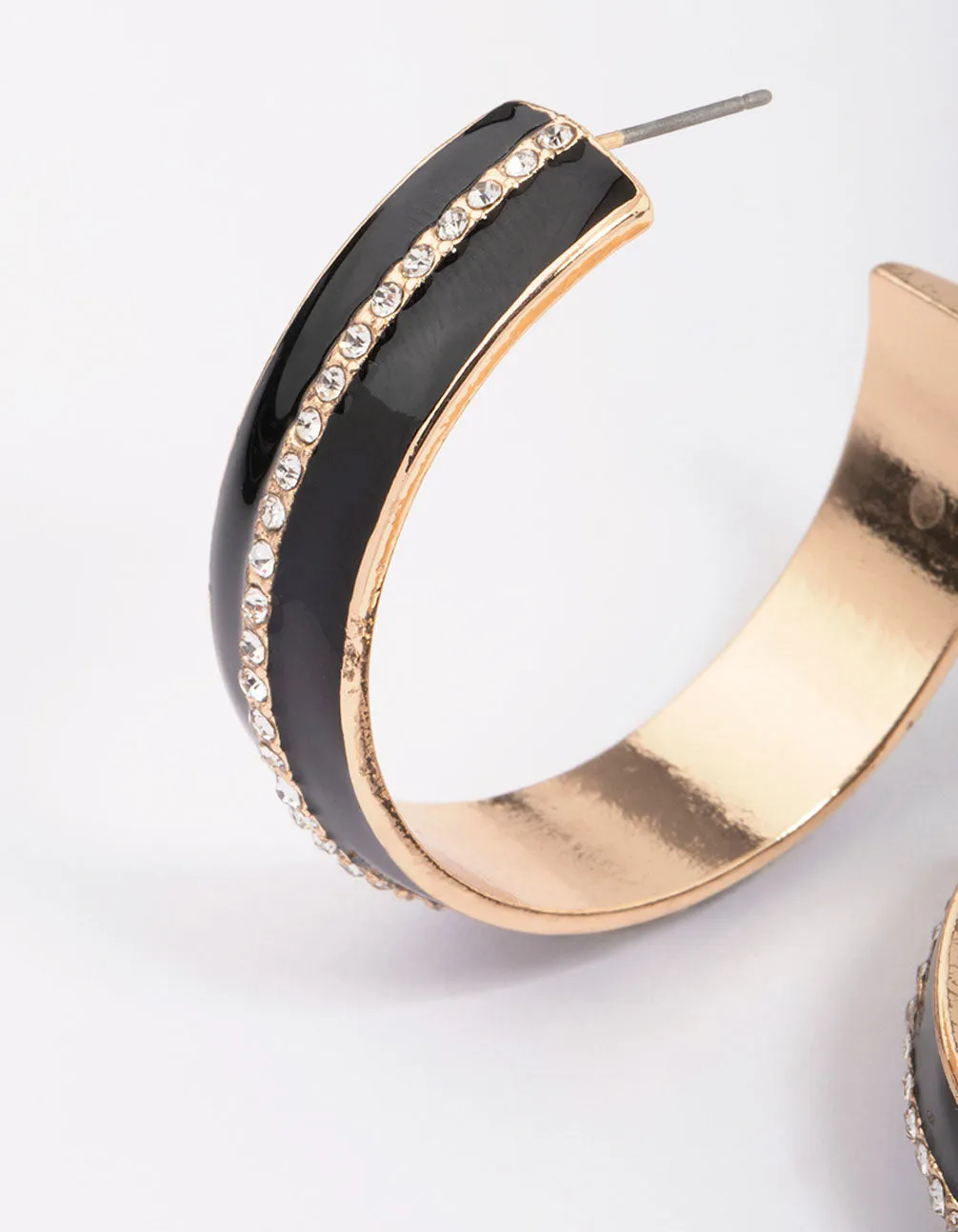 Gold & Black Small Diamante Hoop Earrings