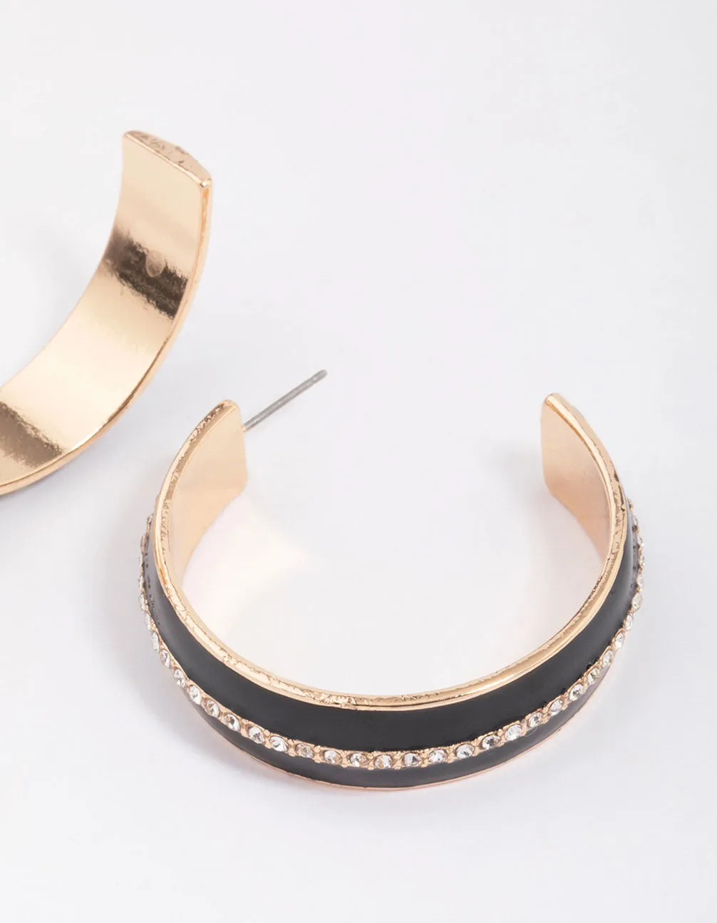 Gold & Black Small Diamante Hoop Earrings