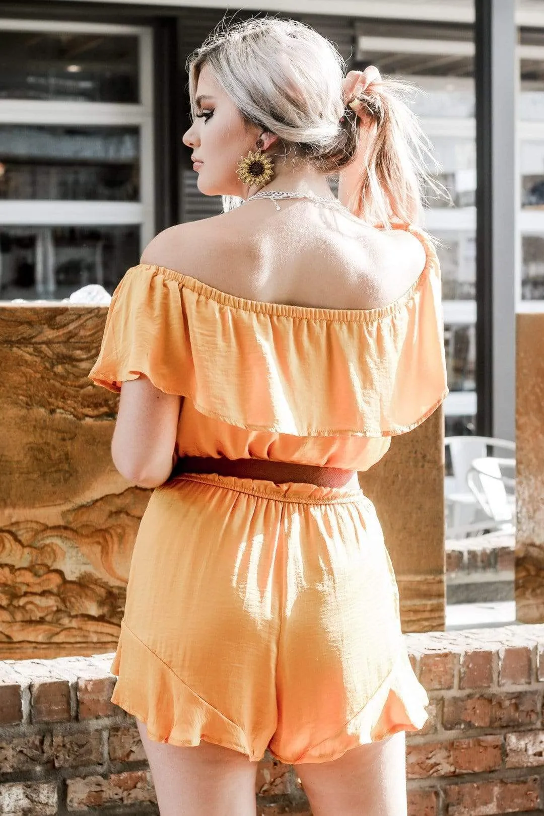 Gold Off Shoulder Satin Romper