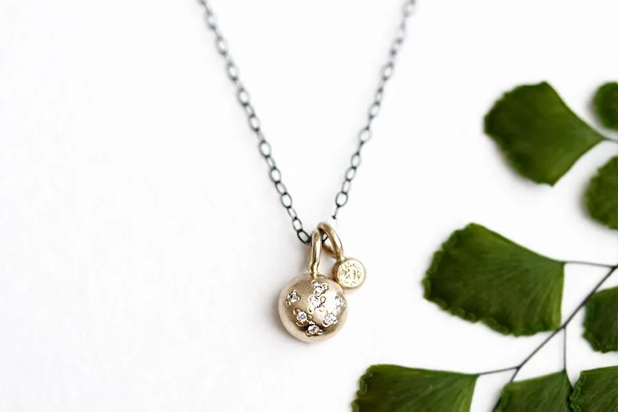 Gold Pebble   Diamond Necklace